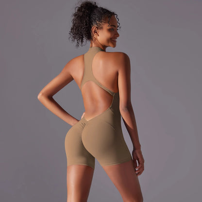 Half Zip Backless Fitness Bodysuit