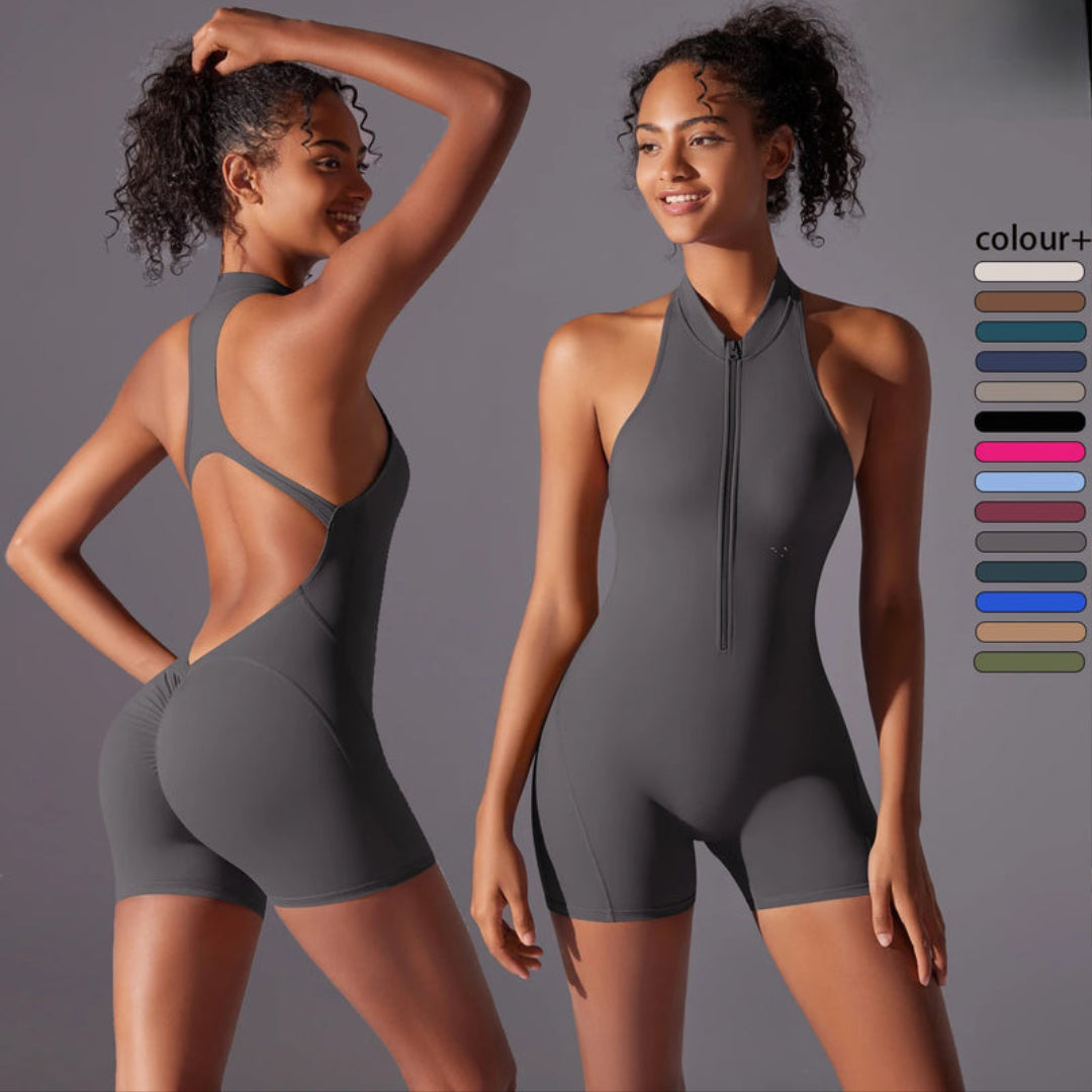 Half Zip Backless Fitness Bodysuit