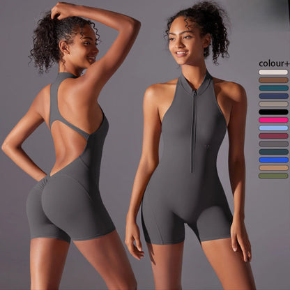 Half Zip Backless Fitness Bodysuit